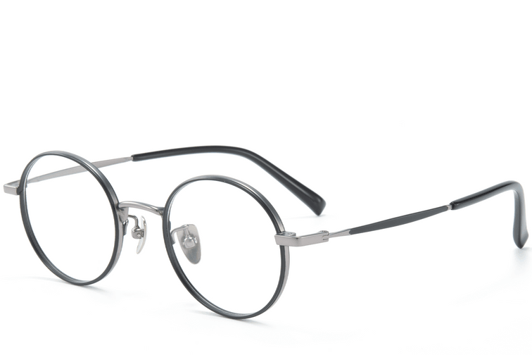 Gafas redondas de titanio negro #BS0218-0083