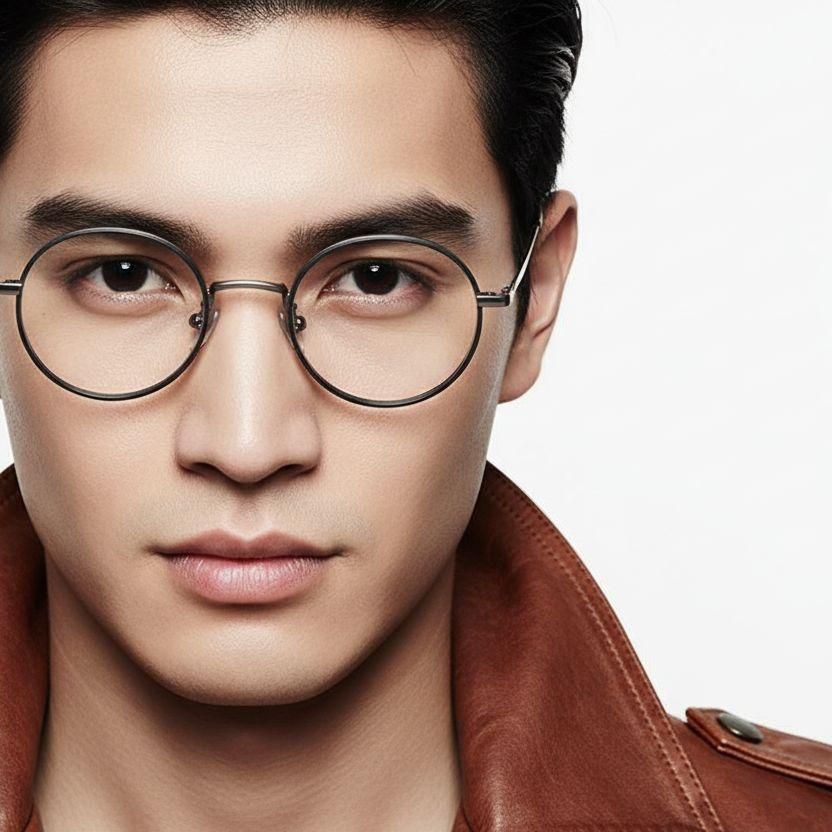 Round Black Titanium Glasses #BS0218-0083