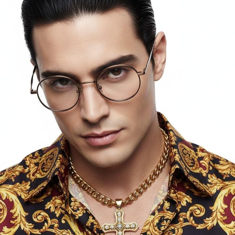 Gafas redondas de titanio marrón #BS0218-0084