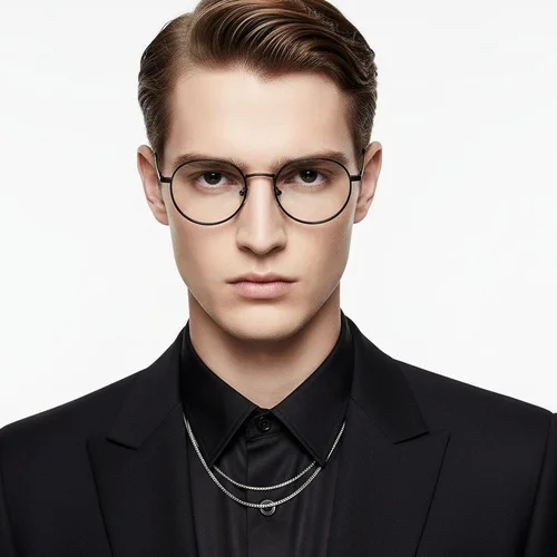 Lunettes rondes en titane noir #BS0218-0087