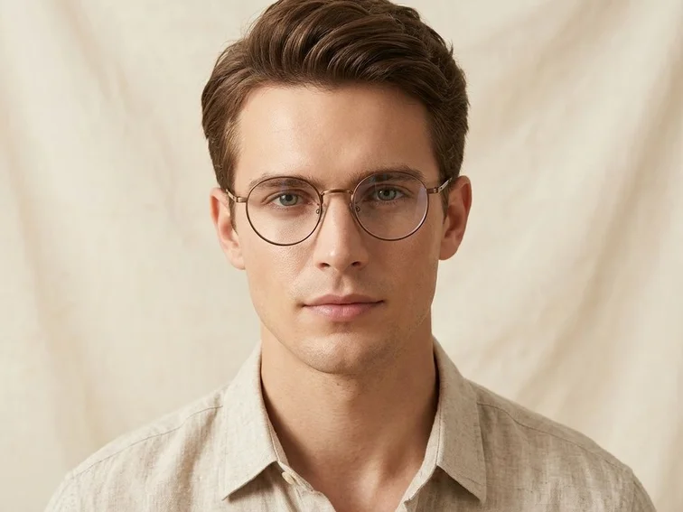 Round Brown Titanium Glasses #BS0218-0088