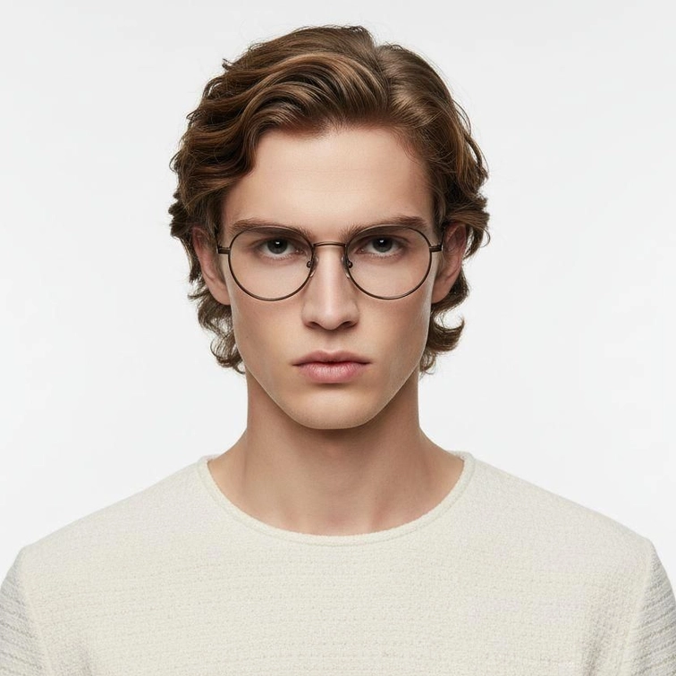 Gafas redondas de titanio marrón #BS0218-0088