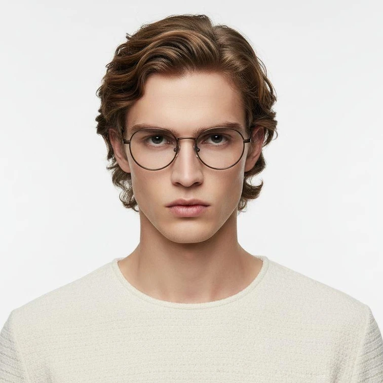Gafas redondas de titanio marrón #BS0218-0088