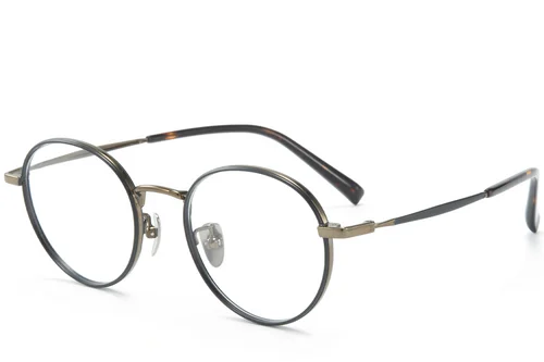 Lunettes rondes en titane noir #BS0218-0089