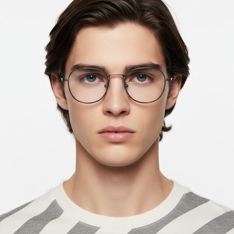 Lunettes rectangulaires en titane gris #BS0218-0094