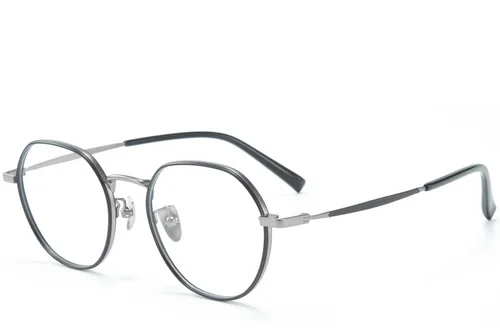Lunettes rondes en titane noir #BS0218-0095