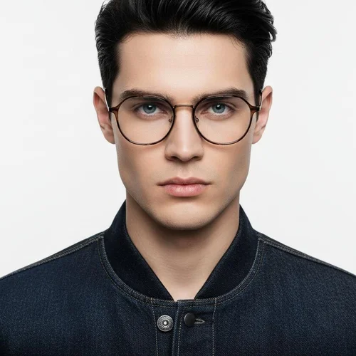 Lunettes rondes en titane brun #BS0218-0096