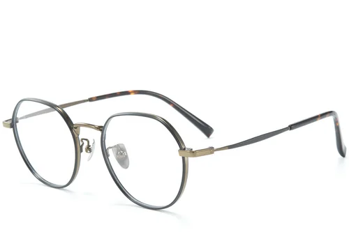 Lunettes rondes en titane noir #BS0218-0097