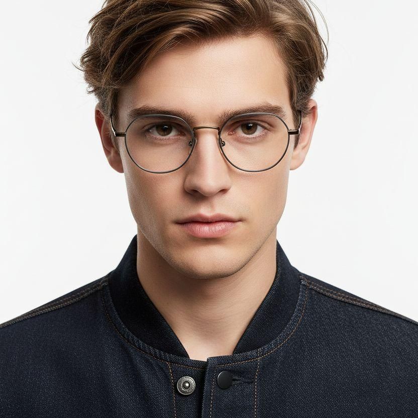 Gafas redondas de titanio negro #BS0218-0097