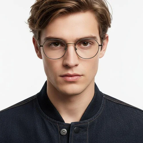 Lunettes rondes en titane noir #BS0218-0097