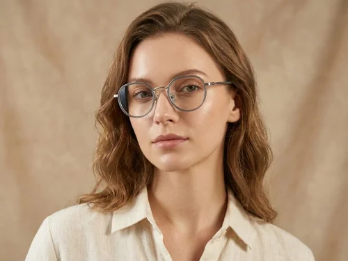 Lunettes rondes en titane gris #BS0218-0098