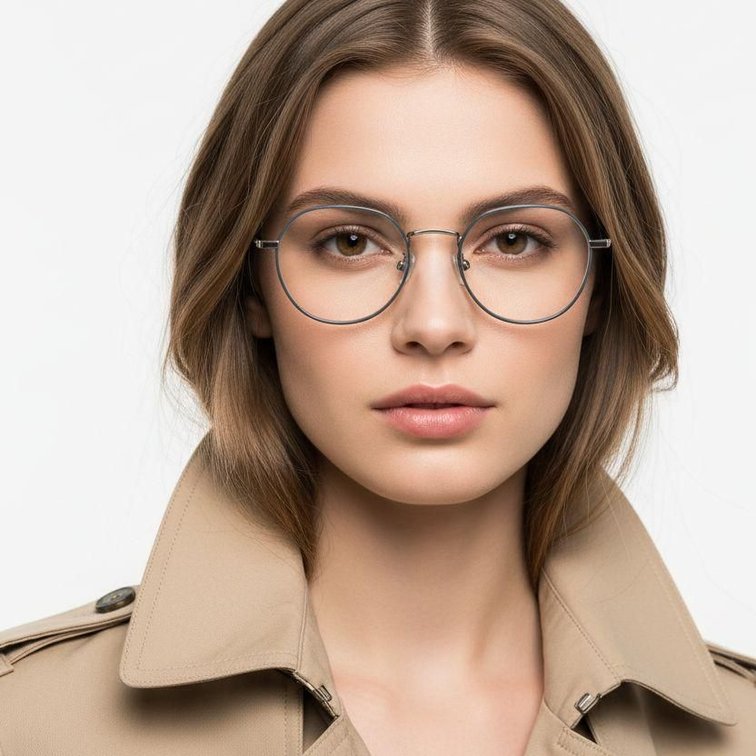 Lunettes rondes en titane gris #BS0218-0098
