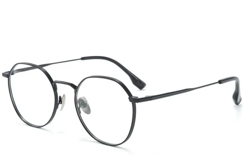 Lunettes rondes en titane noir #BS0218-0099