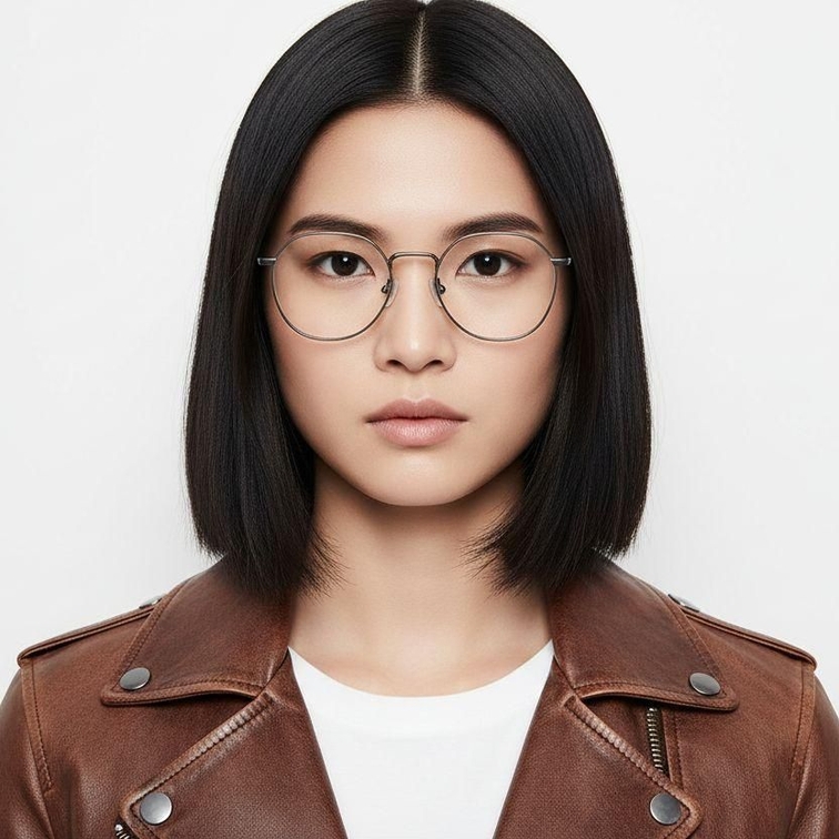 Gafas redondas de titanio gris #BS0218-0102