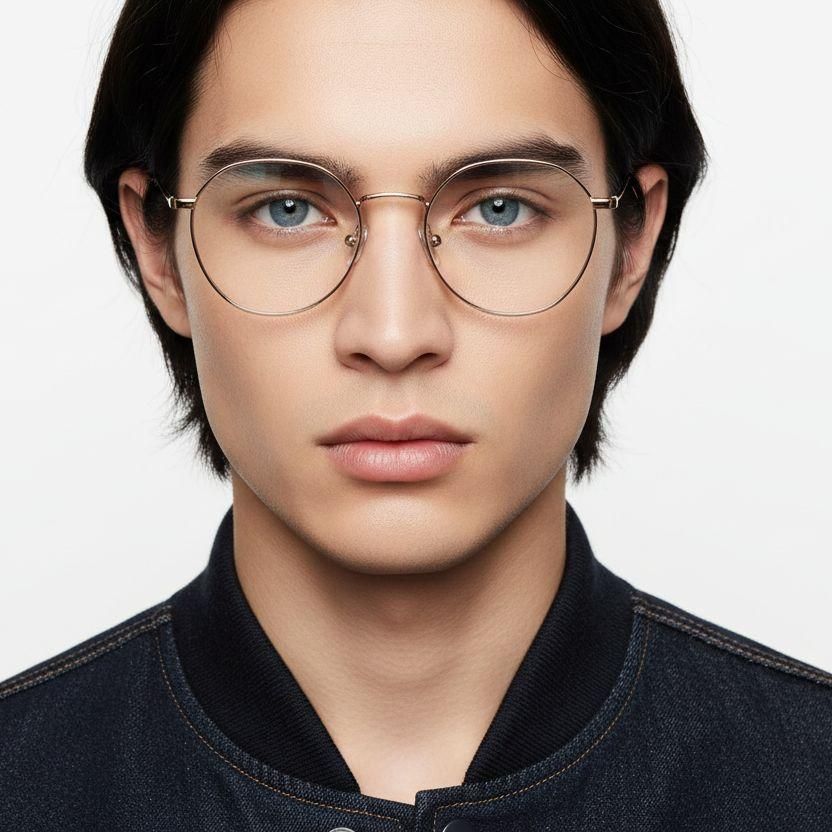 Round Golden Titanium Glasses #BS0218-0103