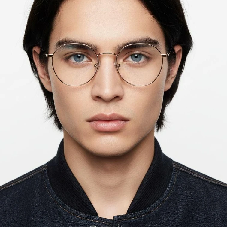 Gafas redondas de titanio dorado #BS0218-0103