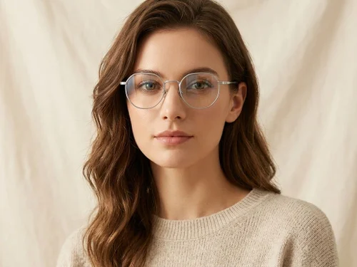 Lunettes rondes en titane argenté #BS0218-0104
