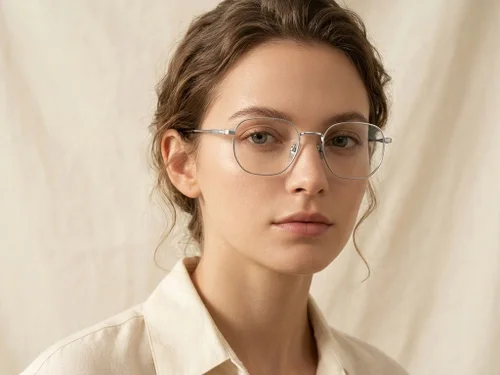 Lunettes rectangulaires en titane argenté #BS0218-0110