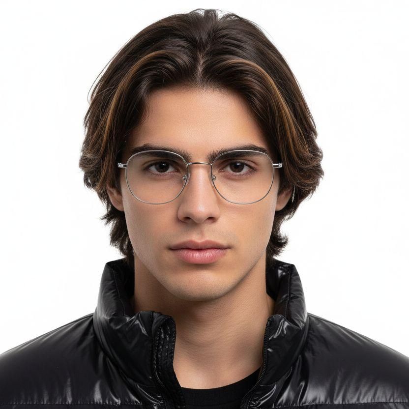 Gafas rectangulares de titanio plateado #BS0218-0110