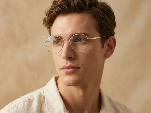 Lunettes ovales en titane doré #BS0218-0115