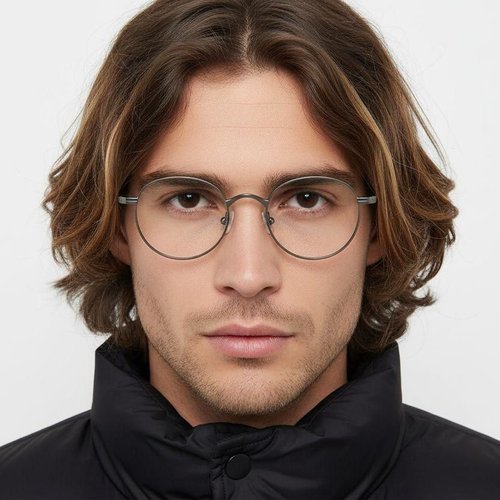 Lunettes rondes en titane argenté #BS0218-0124
