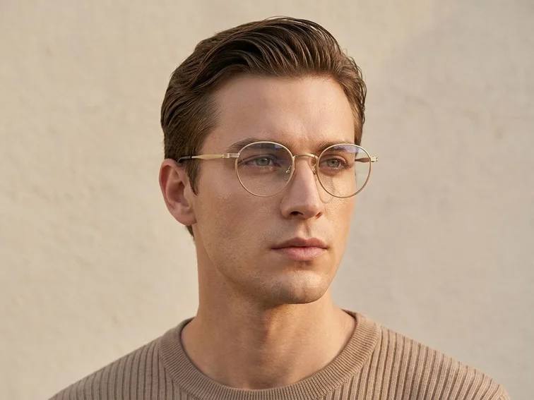 Gafas redondas de titanio dorado #BS0218-0125