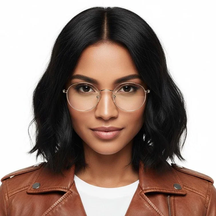 Lunettes rondes en titane doré #BS0218-0125