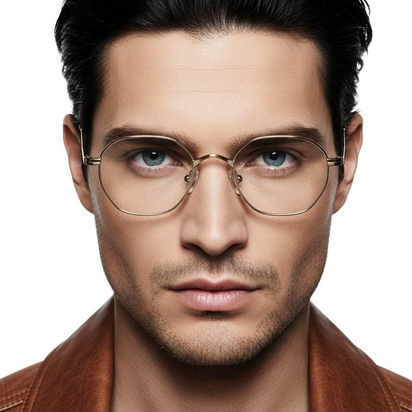 Gafas rectangulares de titanio dorado #BS0218-0130