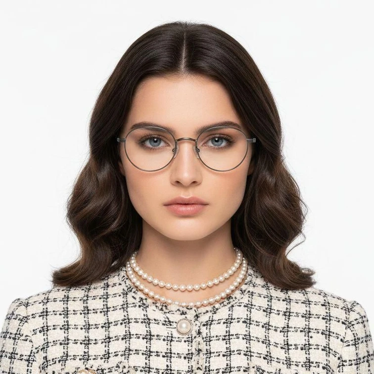 Ovale Brille aus silbernem Titan #BS0218-0149