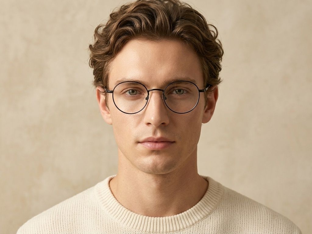 Gafas redondas de titanio negro #BS0218-0151