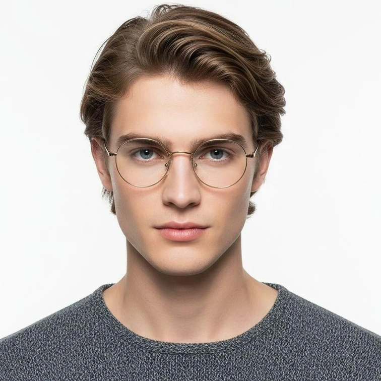 Round Golden Titanium Glasses #BS0218-0155