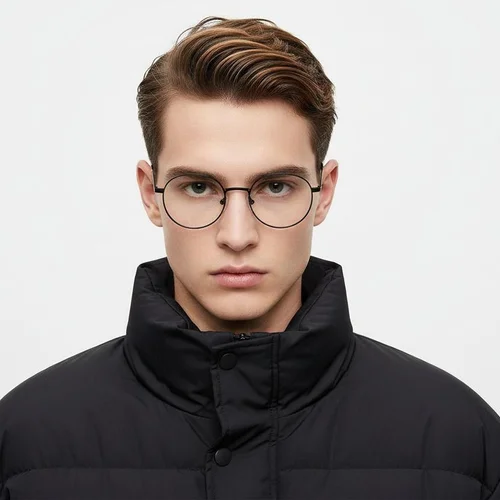 Lunettes rondes en titane noir #BS0218-0156