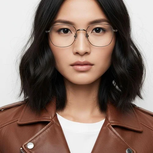 Lunettes rectangulaires en titane brun #BS0218-0163