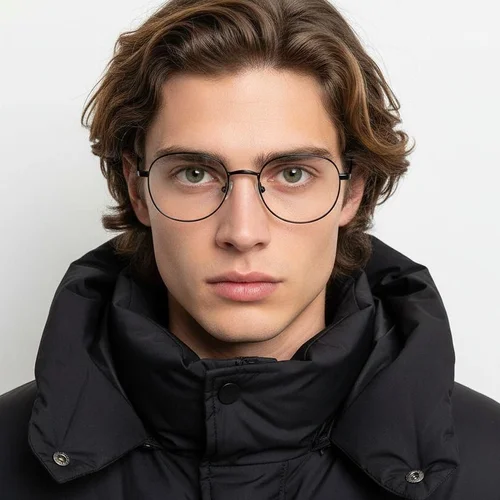 Lunettes ovales en titane noir #BS0218-0166