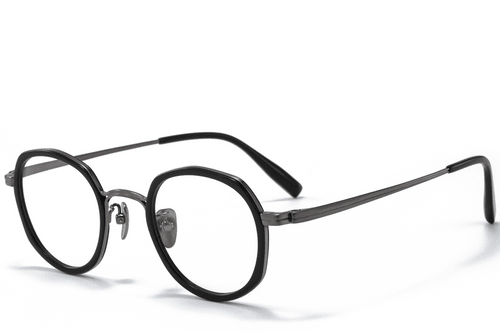 Lunettes ovales en titane noir et acétate #BS0218-0171