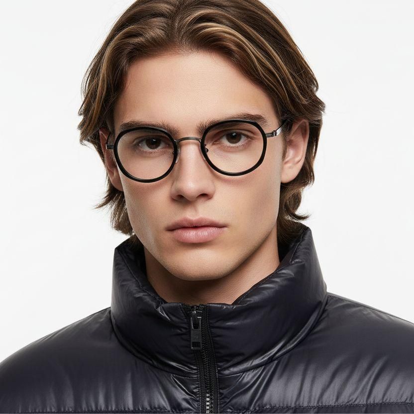 Oval Black Titanium & Acetate Glasses #BS0218-0171
