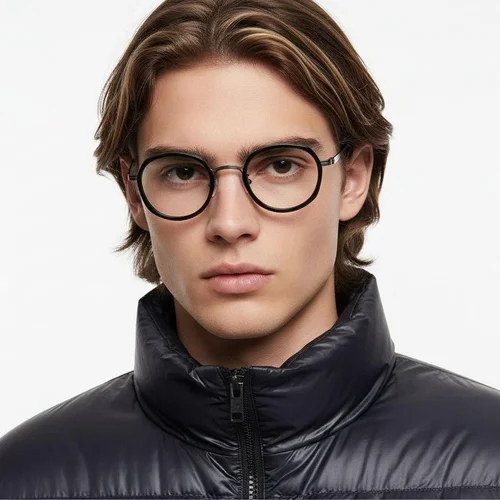 Lunettes ovales en titane noir et acétate #BS0218-0171