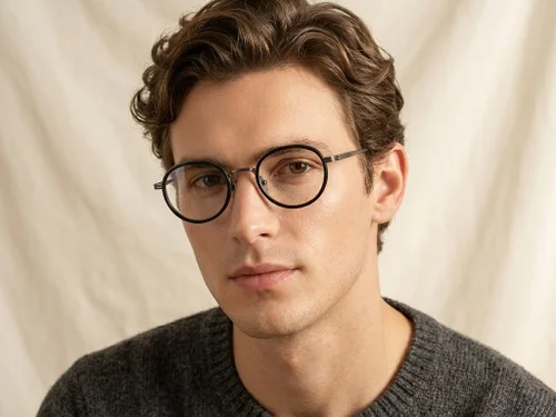 Lunettes ovales en titane noir #BS0218-0178