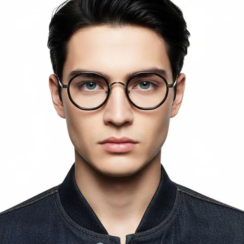 Lunettes rondes en titane noir #BS0218-0179