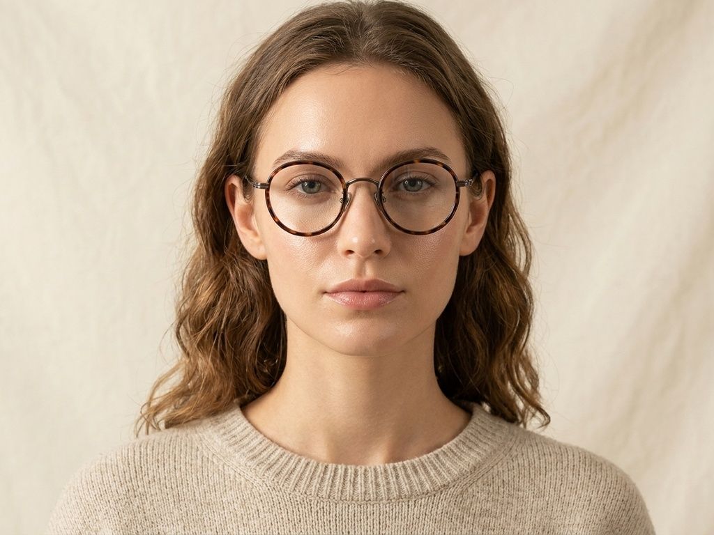 Round Tortoiseshell Titanium Glasses #BS0218-0180
