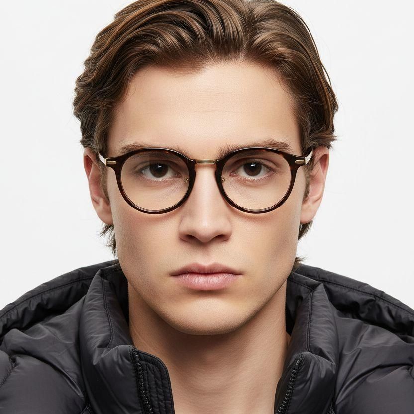 Round Tortoiseshell Titanium Glasses #BS0218-0181