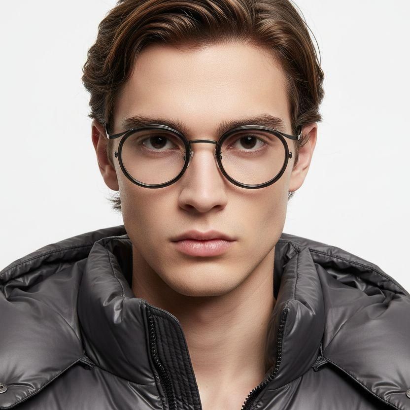 Gafas de titanio gris ovaladas #BS0218-0185