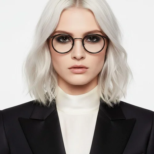 Lunettes ovales en titane gris #BS0218-0185