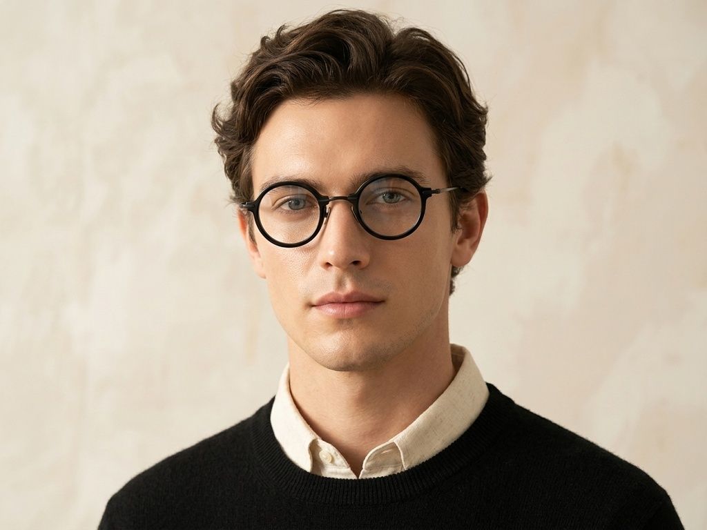 Gafas redondas de titanio negro #BS0218-0191