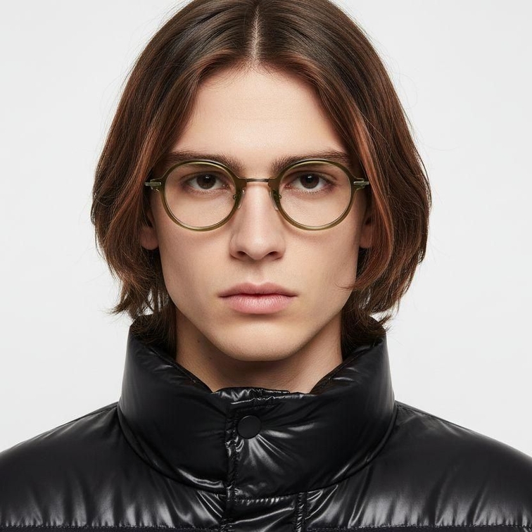Gafas redondas de titanio verde #BS0218-0193