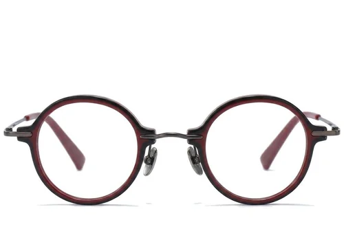 Lunettes rondes en titane rouge #BS0218-0195