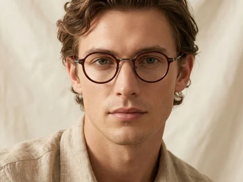 Lunettes rondes en titane rouge #BS0218-0195