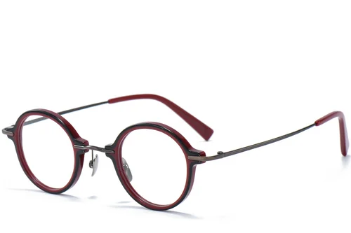 Lunettes rondes en titane rouge #BS0218-0195