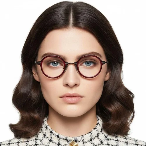 Lunettes rondes en titane rouge #BS0218-0195