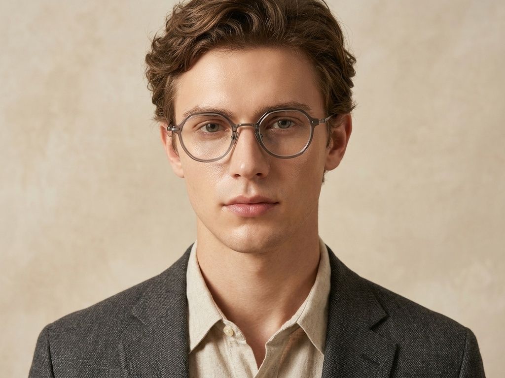 Gafas de titanio gris ovaladas #BS0218-0197